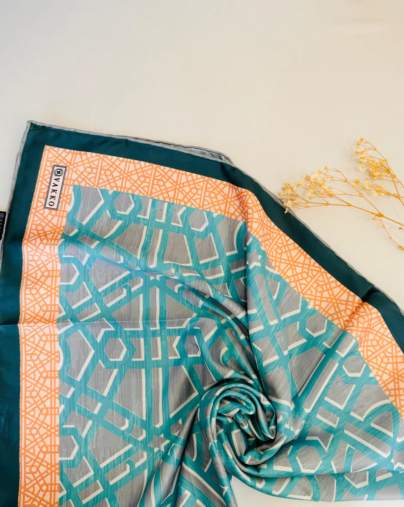 Geometrik Desen Vakko Twill Eşarp 77008 - Turkuaz