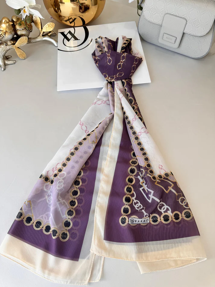 Vakko Zincir Desen İpeksi Şal 44133 - Mor