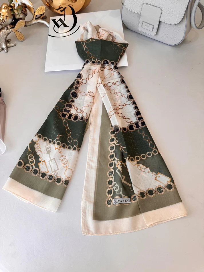 Vakko Zincir Desen İpeksi Şal 44133 - Haki