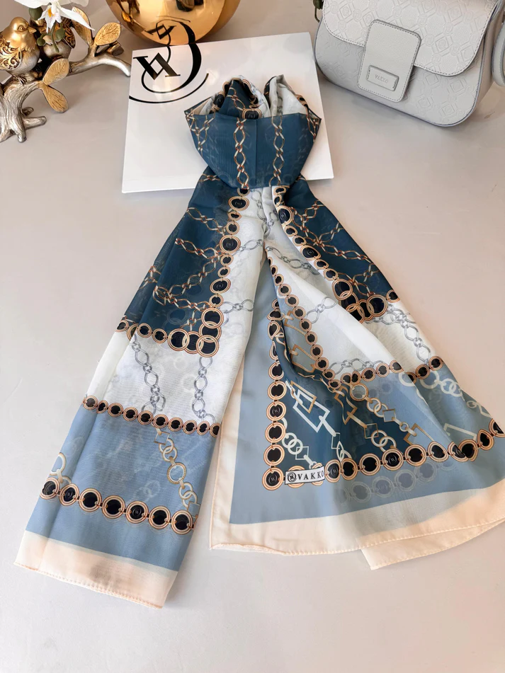 Vakko Zincir Desen İpeksi Şal 44133 - Turkuaz