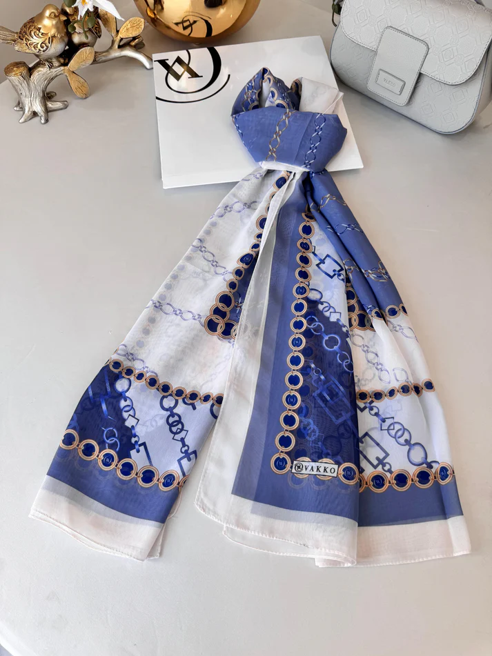 Vakko Zincir Desen İpeksi Şal 44133 - Mavi