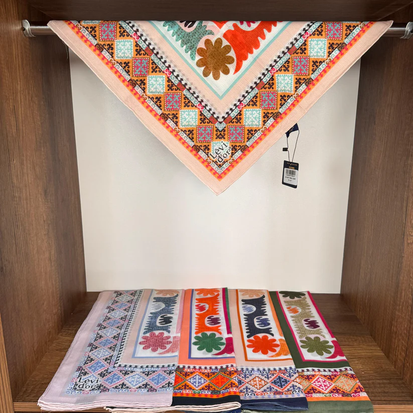 Levidor Organic Kokulu Pamuk Eşarp - Bej - Pk- 107