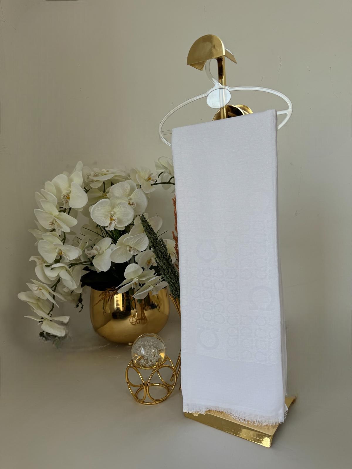 Salvator Çift Taraflı Pamuk Jakar Şal 77012 - Beyaz