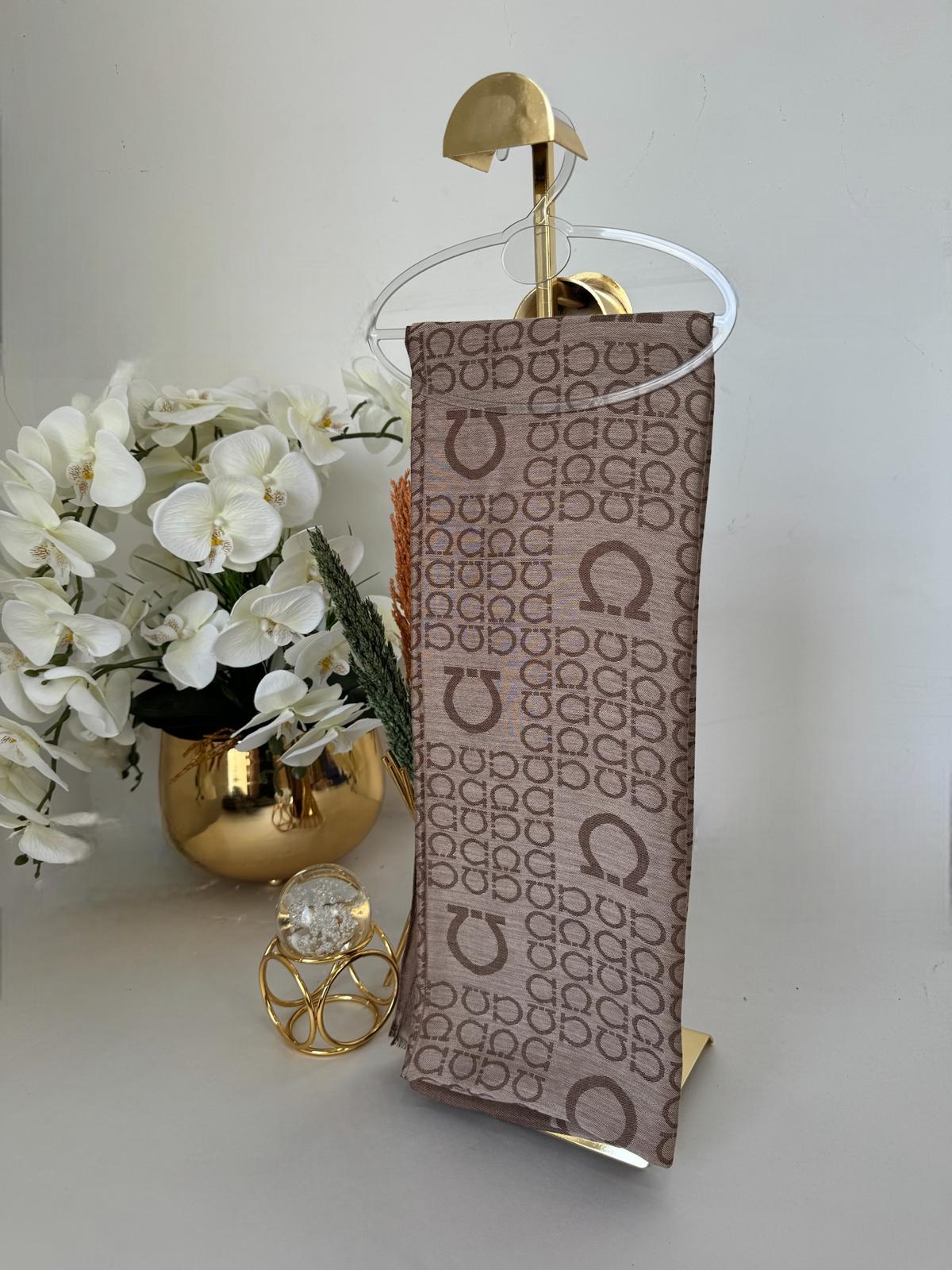 Salvator Çift Taraflı Pamuk Jakar Şal 77012 - Kahverengi