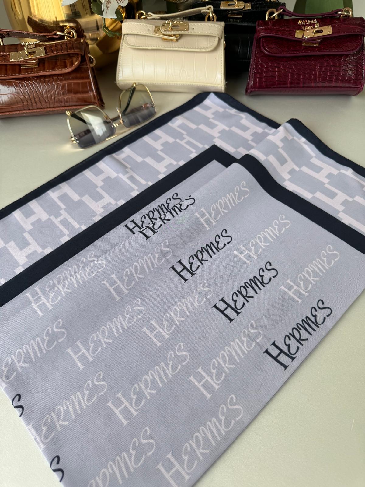 Hermes Saten İpek Eşarp 44123 - Gri