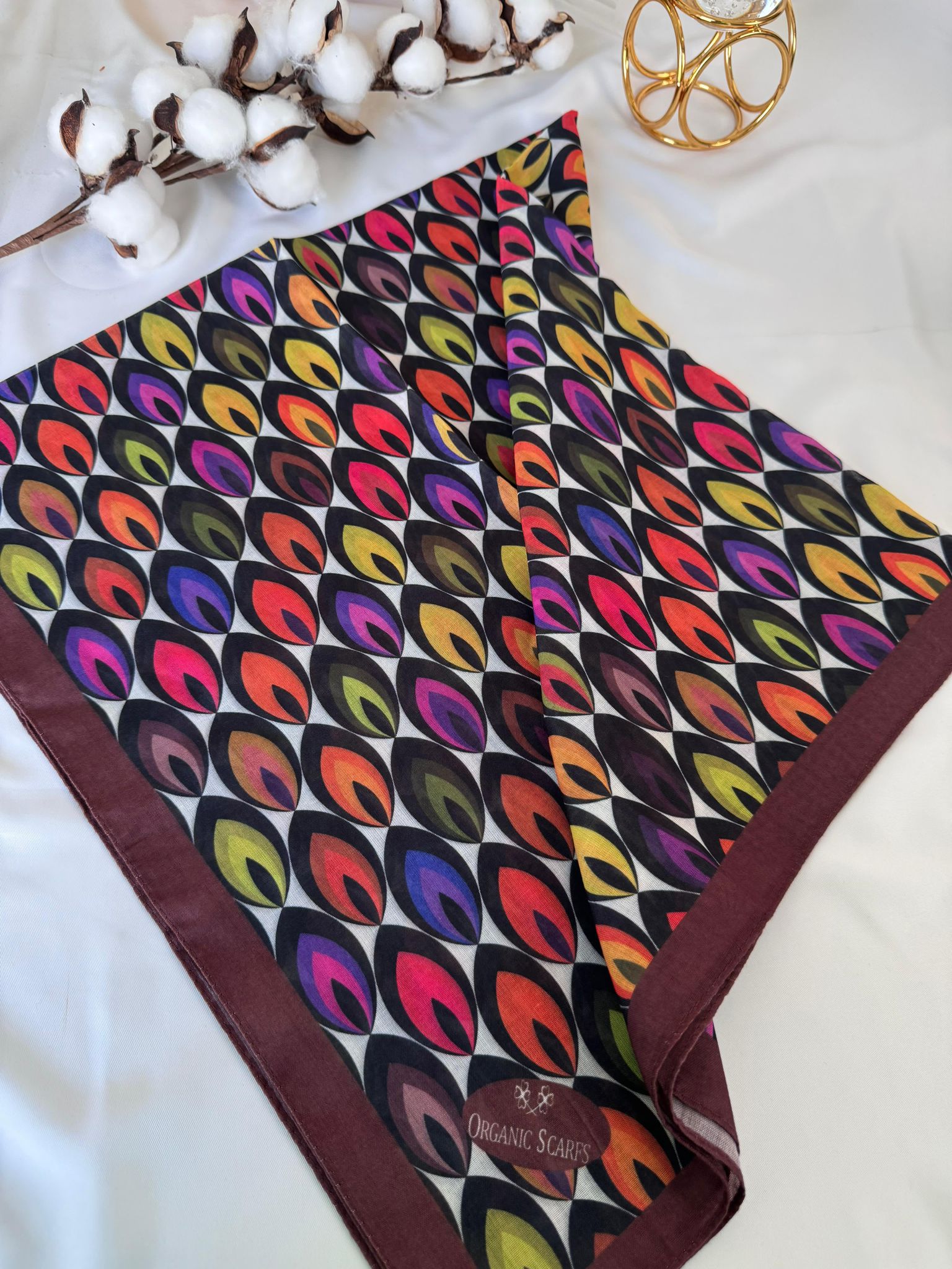 Tavuskuşu Desen Pamuk Soft Eşarp 114401 - Kahve