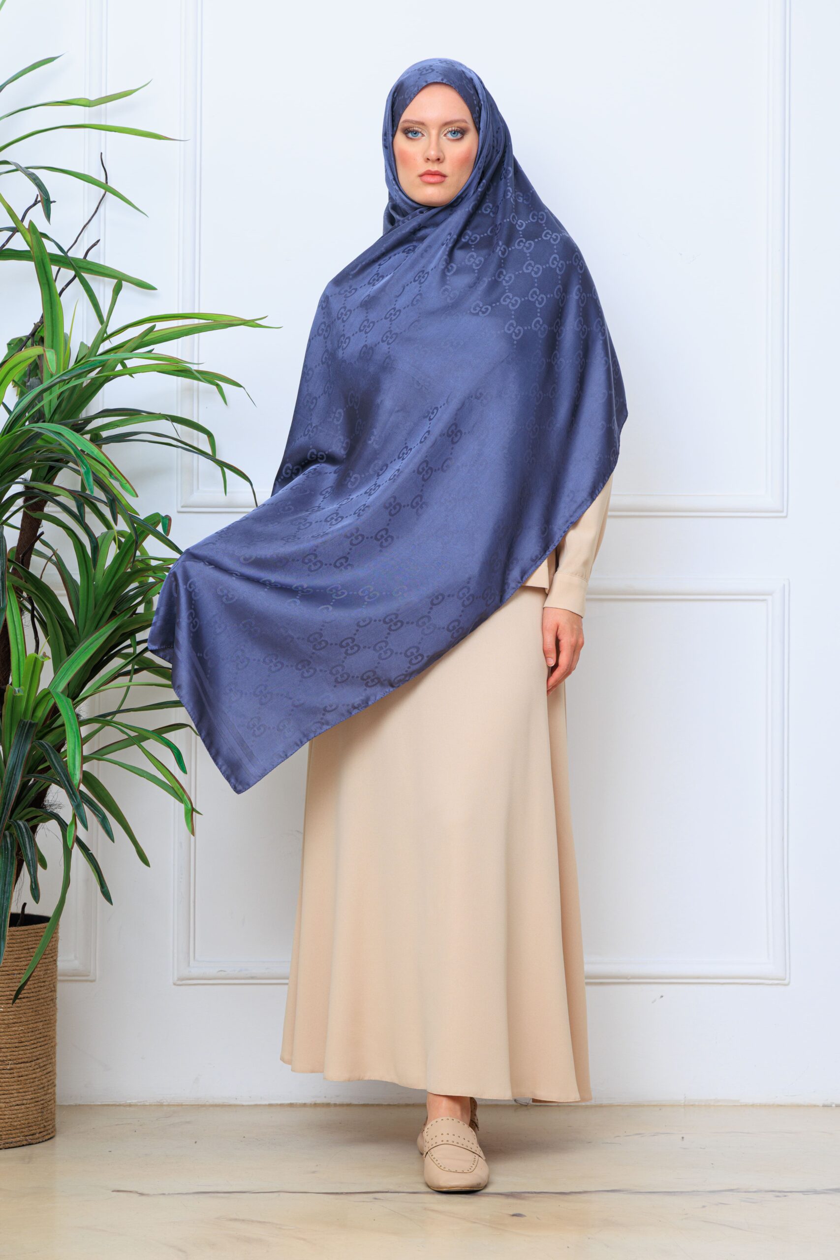 G Desen Pamuk İpeksi Jakar Şal 908204 - füme - Görsel 4