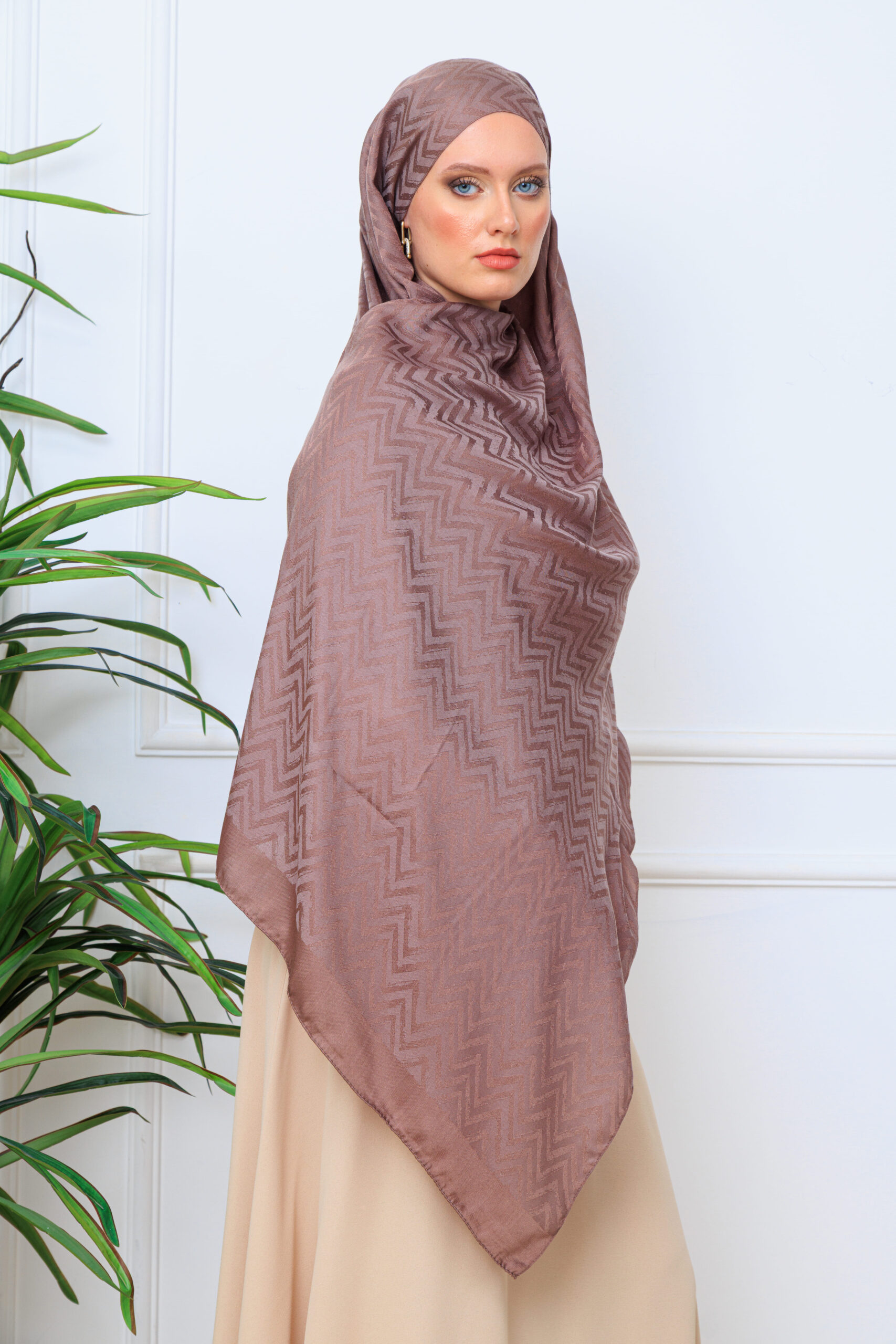 Zikzak desen pamuk Jakar Şal - Vizon - Görsel 3