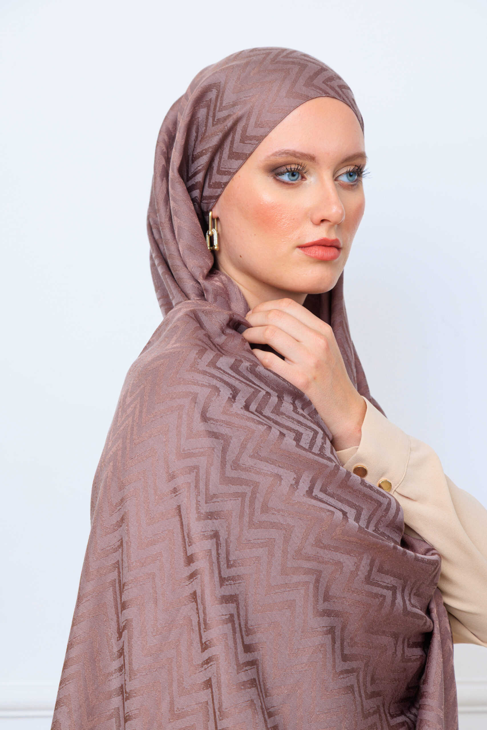 Zikzak desen pamuk Jakar Şal - Vizon - Görsel 4