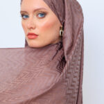 Zikzak desen pamuk Jakar Şal - Vizon