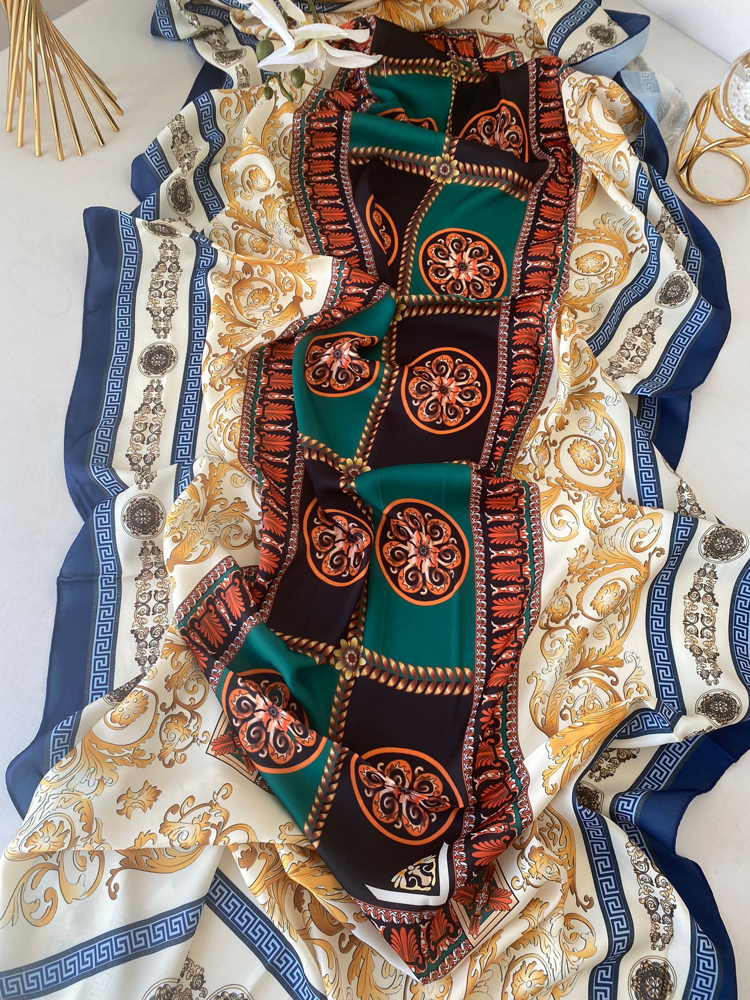 Versace Vual İpek Şal 614412 - Lacivert