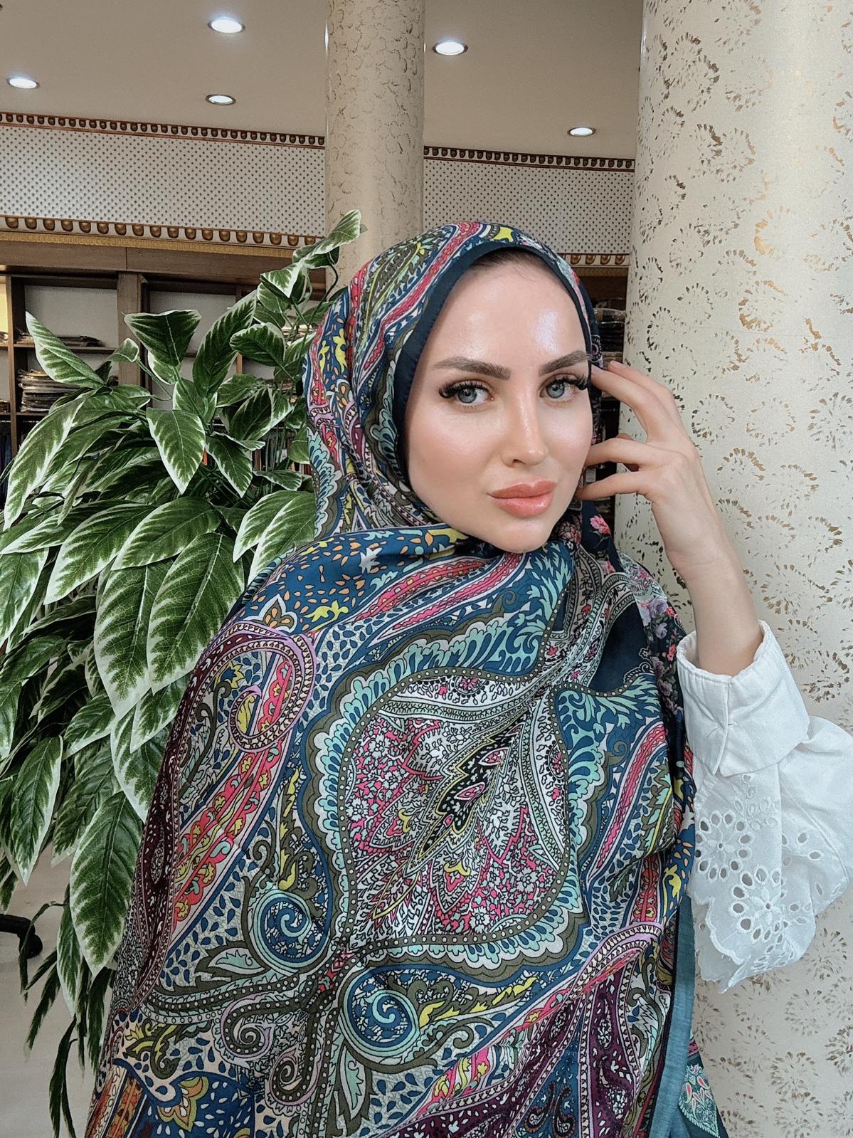 Etnik Etro Desen Pamuk Soft Şal 61534 - Lacivert