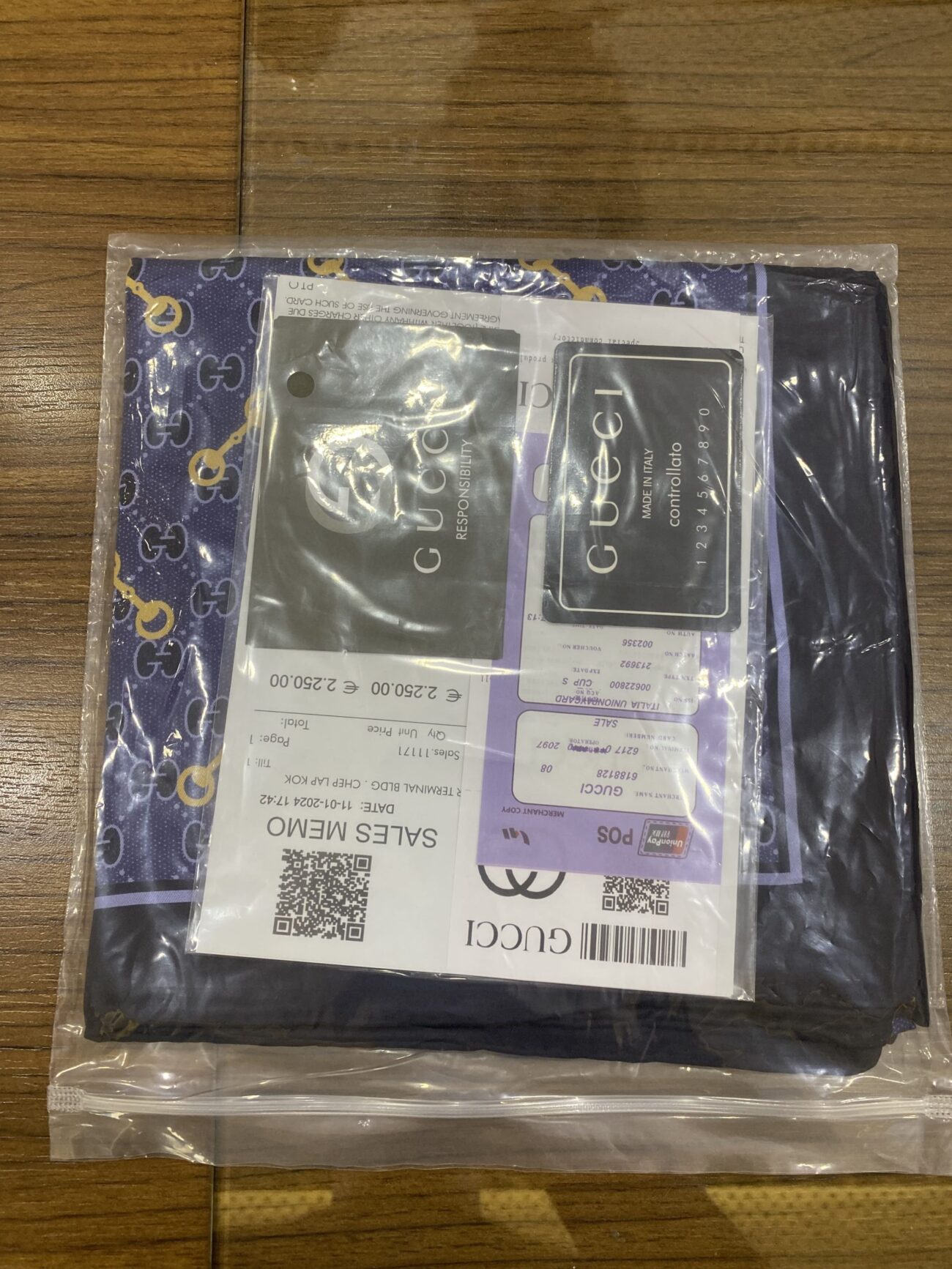 Gucci Lacivert İthal İpek Eşarp 55467 - Görsel 2