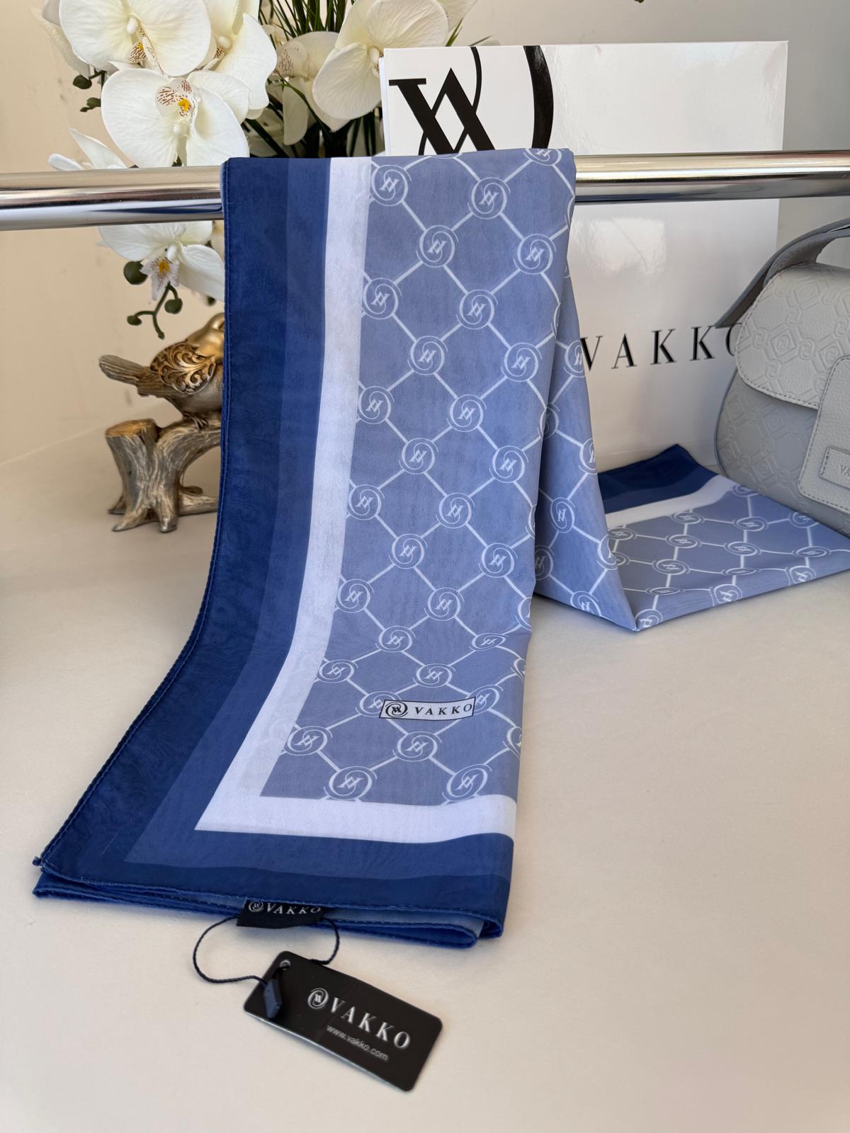 Vakko Monogram Desen İpeksi Şal 14534 - İndigo