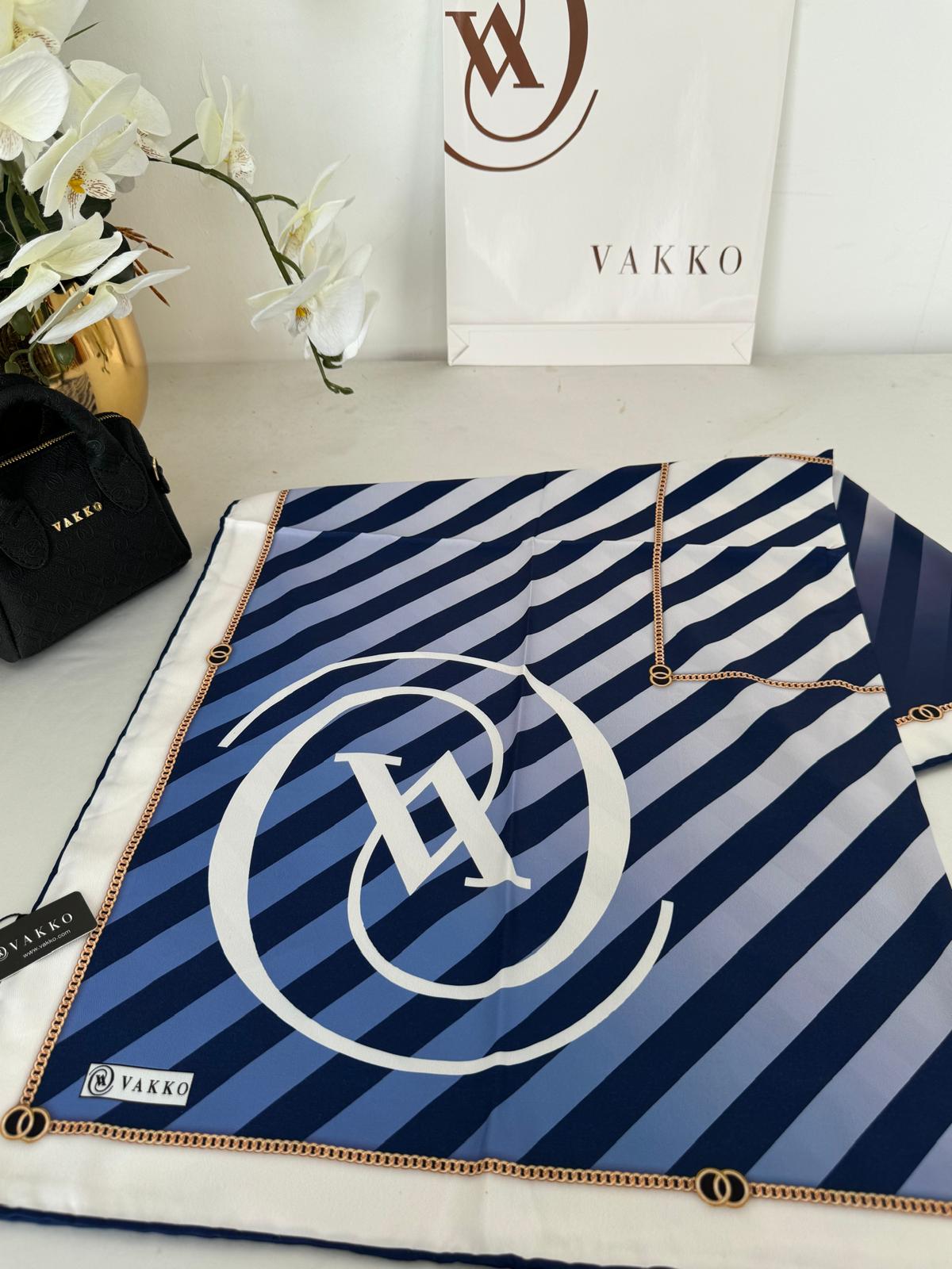 Vakko Çizgili Twill Eşarp 614422 - Mavi