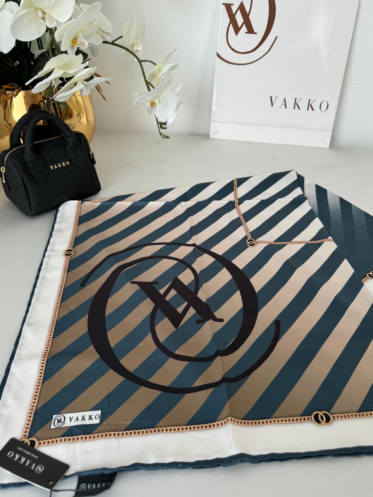 Vakko Çizgili Twill Eşarp 614422 - Petrol