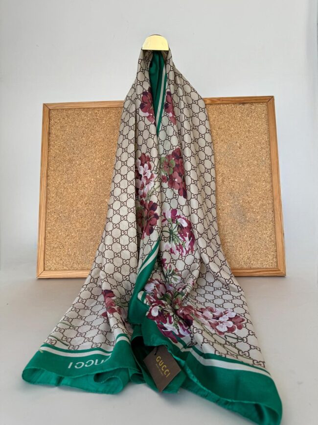 Gucci Monogram İthal Vual İpek Şal 014461 - Yeşil