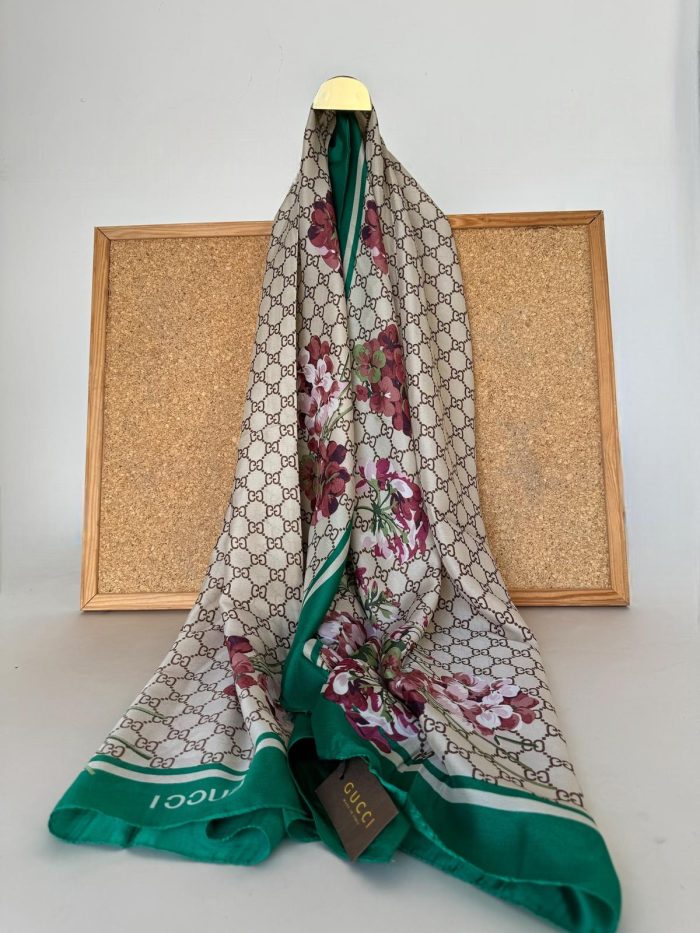 Gucci Monogram İthal Vual İpek Şal 014461 - Yeşil
