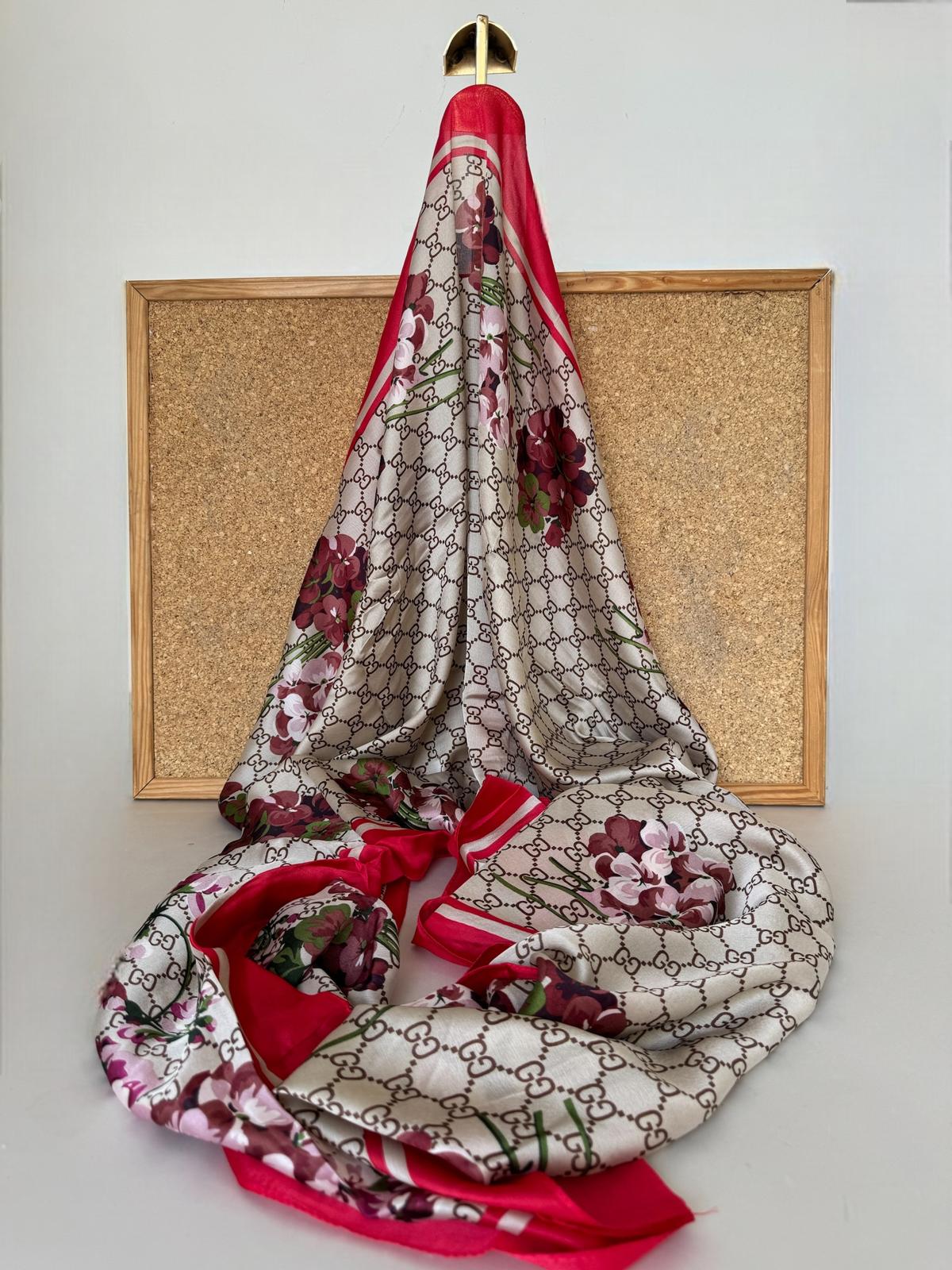 Gucci Monogram İthal Vual İpek Şal 014461 - Fuşya