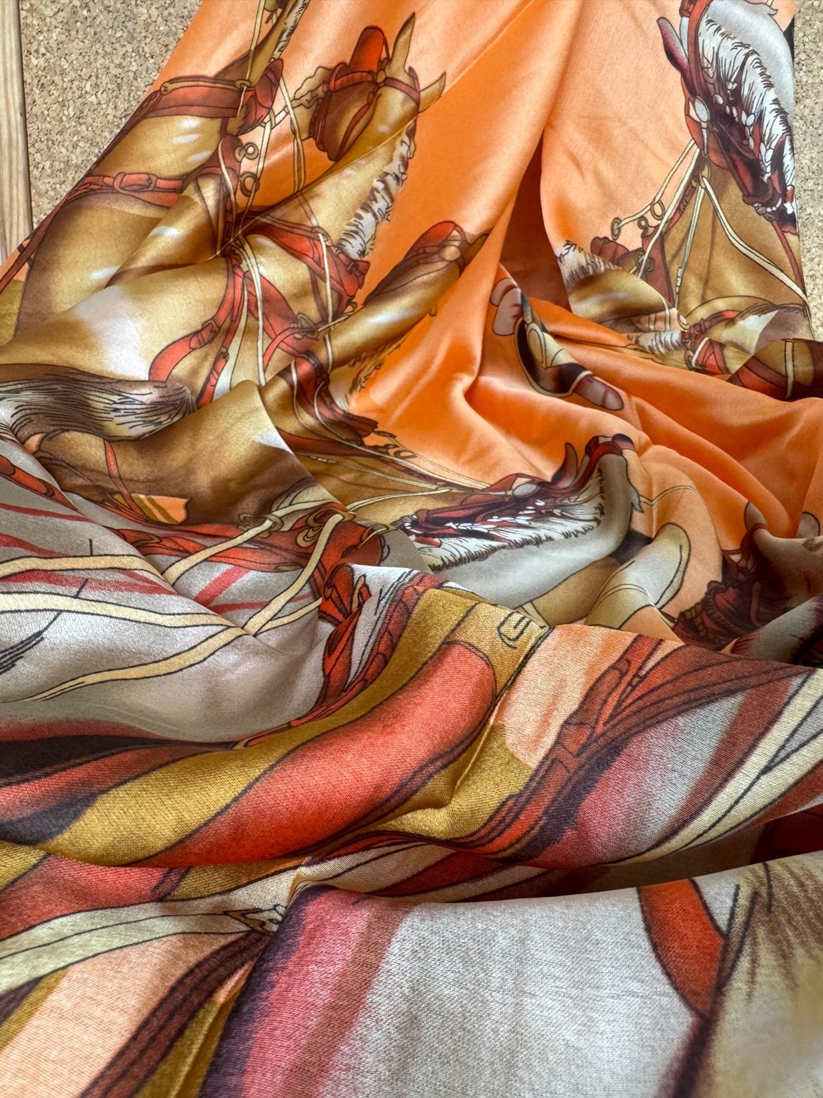 Hermes At Desen İthal Vual İpek Şal 014461 - Oranj - Görsel 2