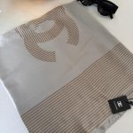 Chanel Çizgili İthal Vual İpek Şal 014461 - Gümüş