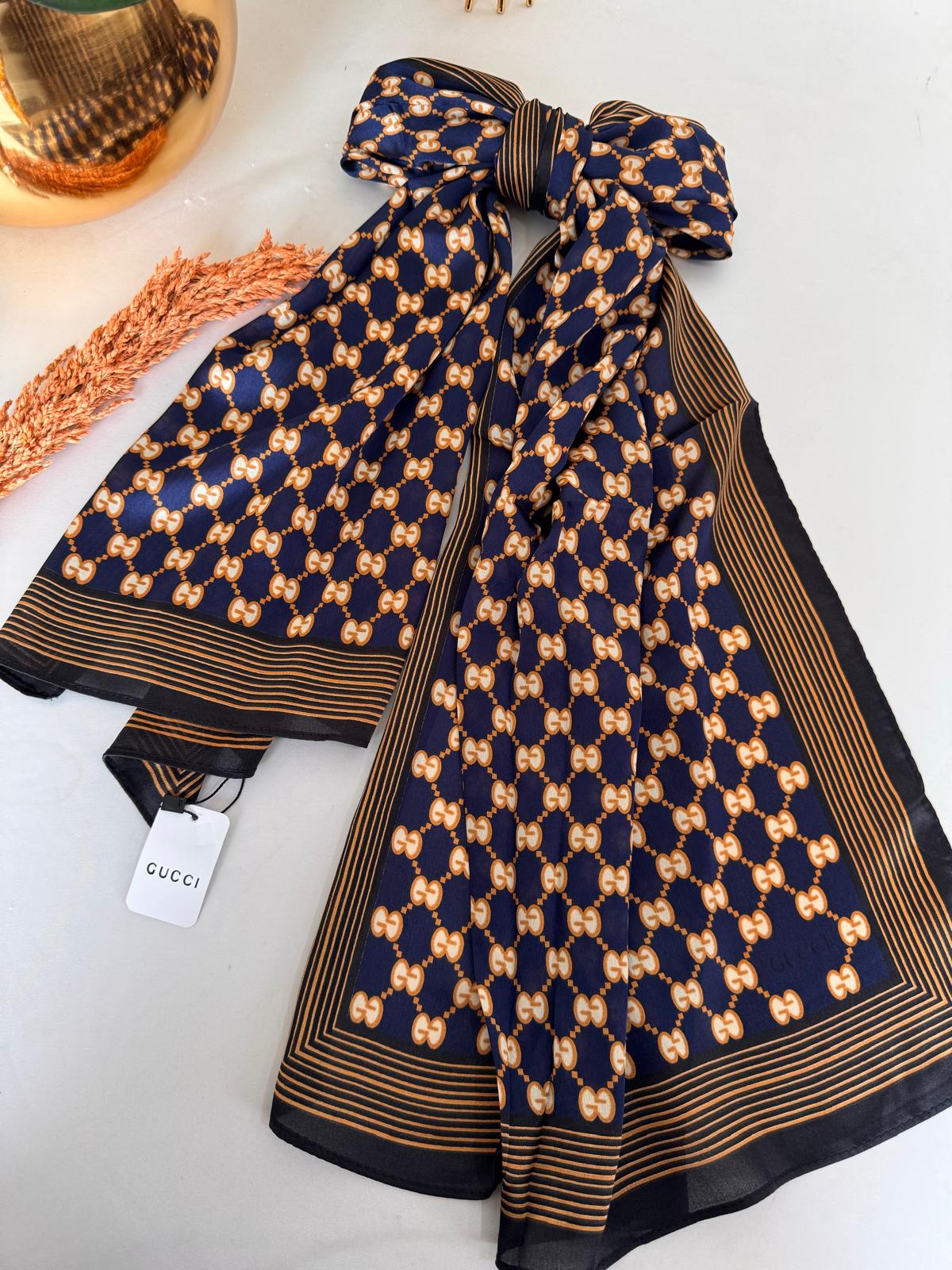 Gucci Monogram İthal Vual İpek Şal 014461 - Lacivert