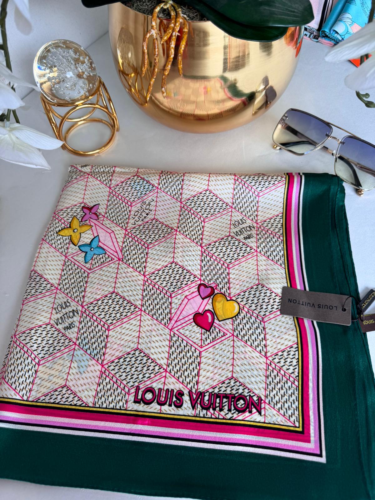 Louis Vuitton İthal Vual İpek Şal 88922 - Zümrüt