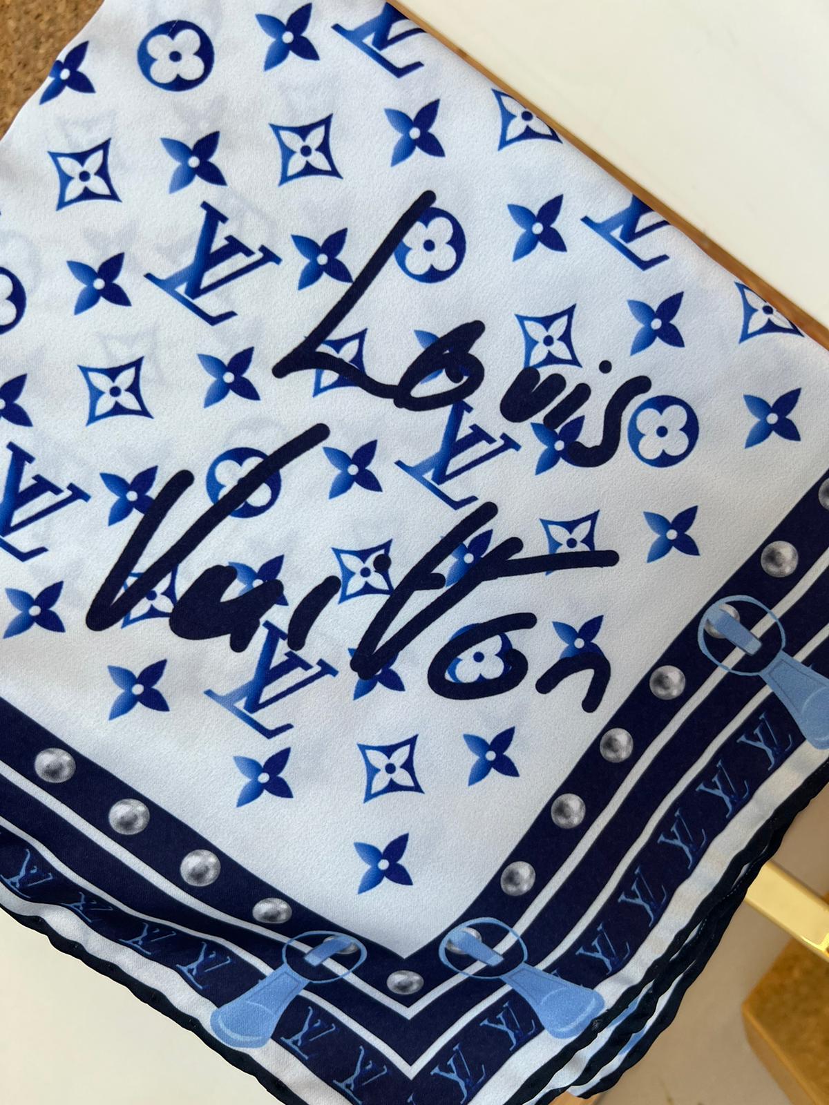 Louis Vuitton İmzalı Twill İpeksi Eşarp 491492 - İndigo - Görsel 2