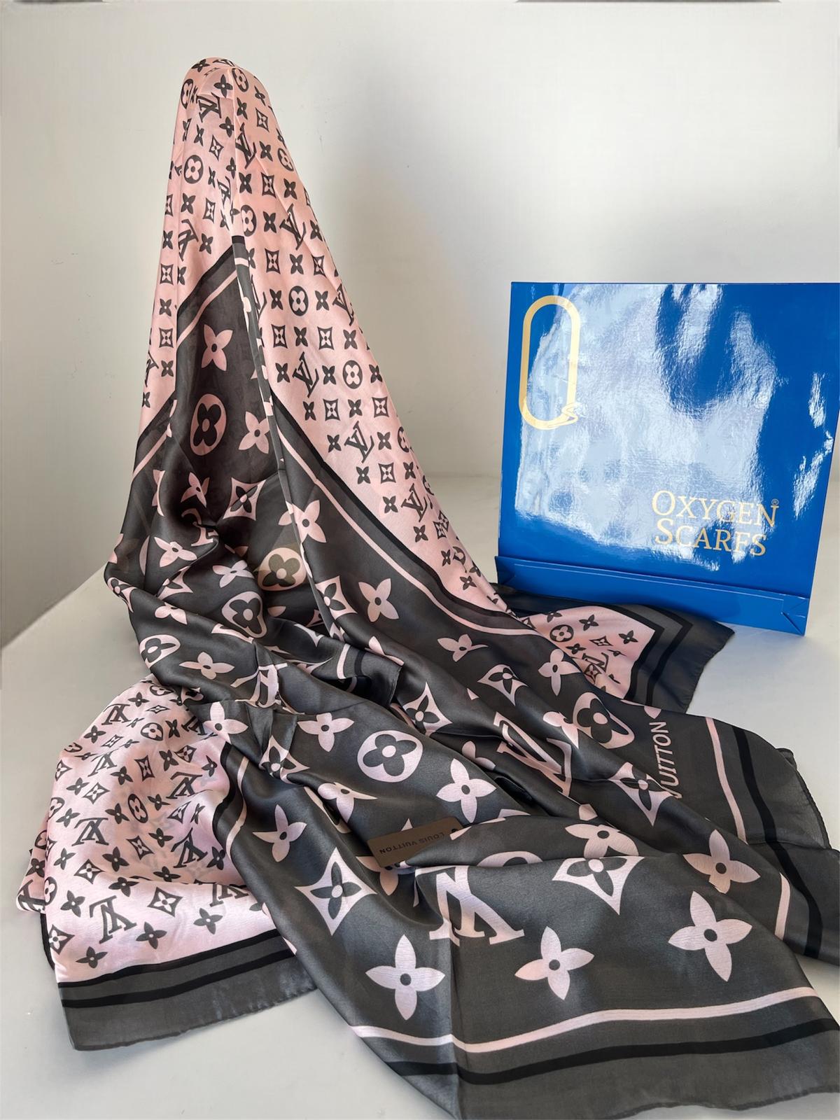 Louis Vuitton Monogram İthal Vual İpek Şal 014461 - Pembe/Antrasit