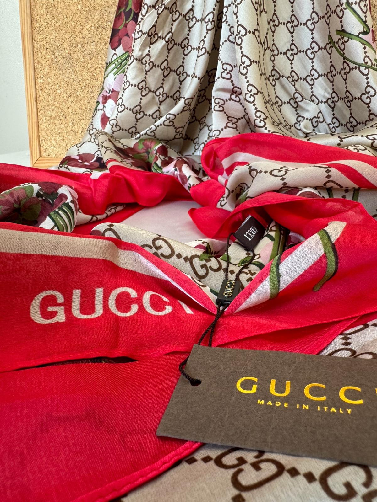 Gucci Monogram İthal Vual İpek Şal 014461 - Fuşya - Görsel 2