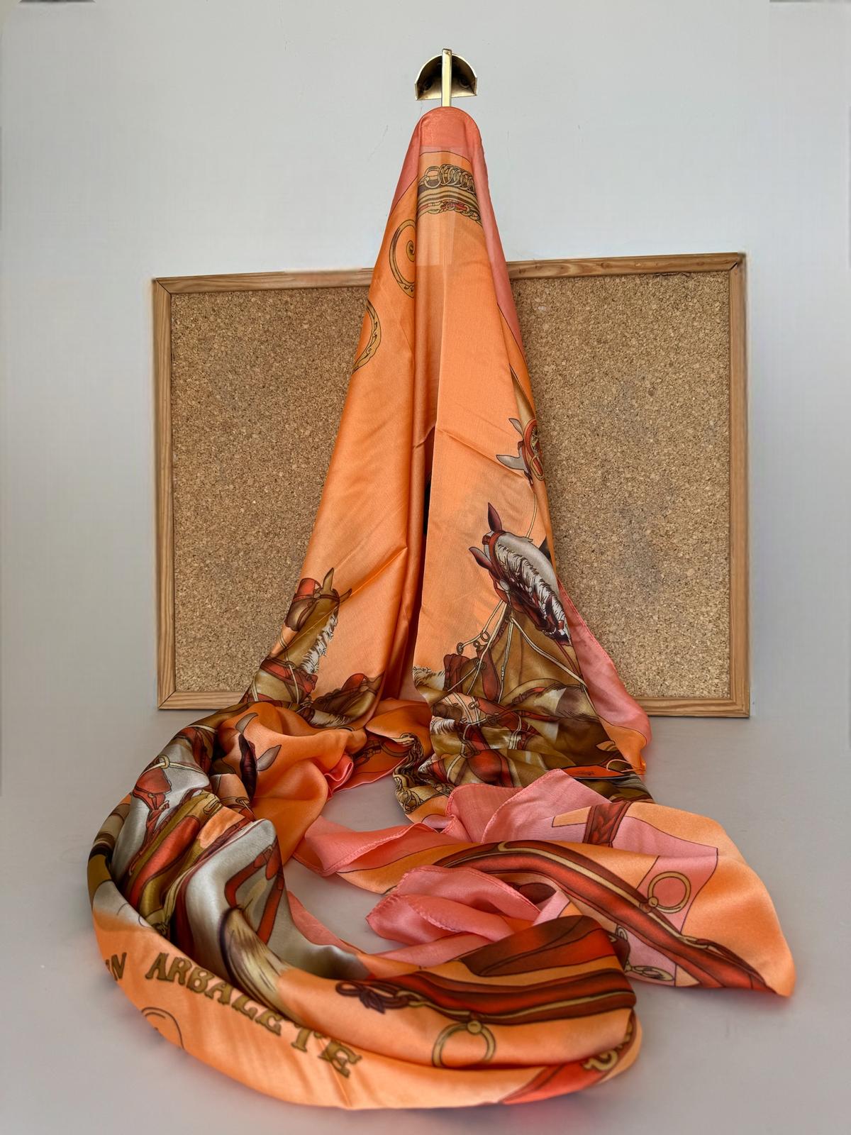 Hermes At Desen İthal Vual İpek Şal 014461 - Oranj