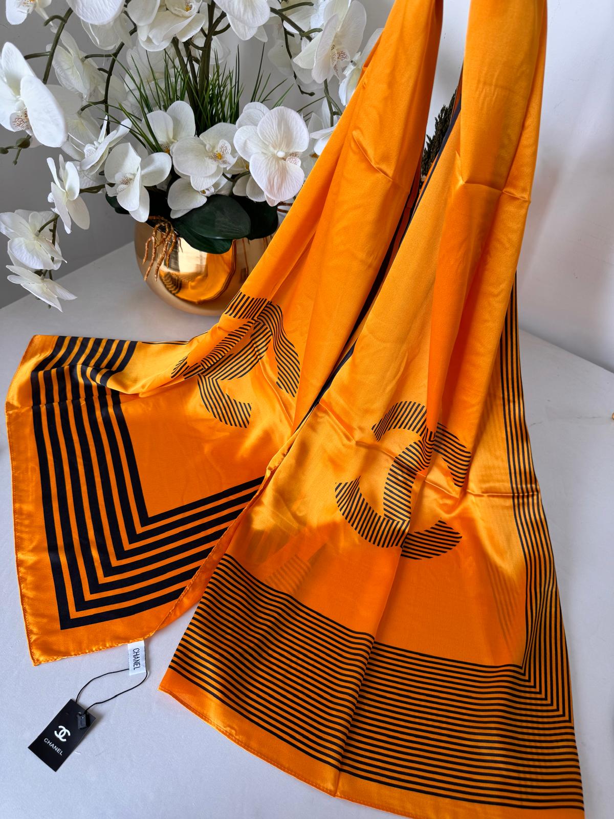 Chanel İthal Vual İpek Şal 014461 - Turuncu - Görsel 2