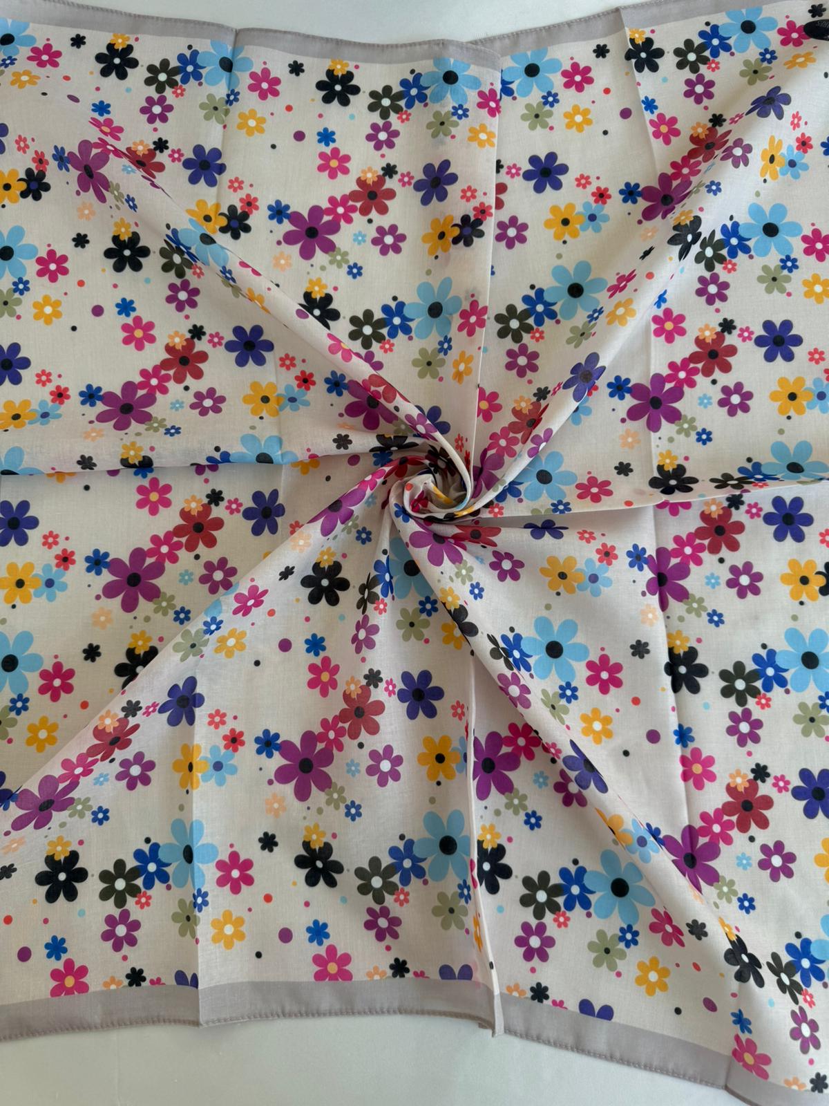 yaz çiçek deseni pamuk soft eşarp 05122000 - Gri