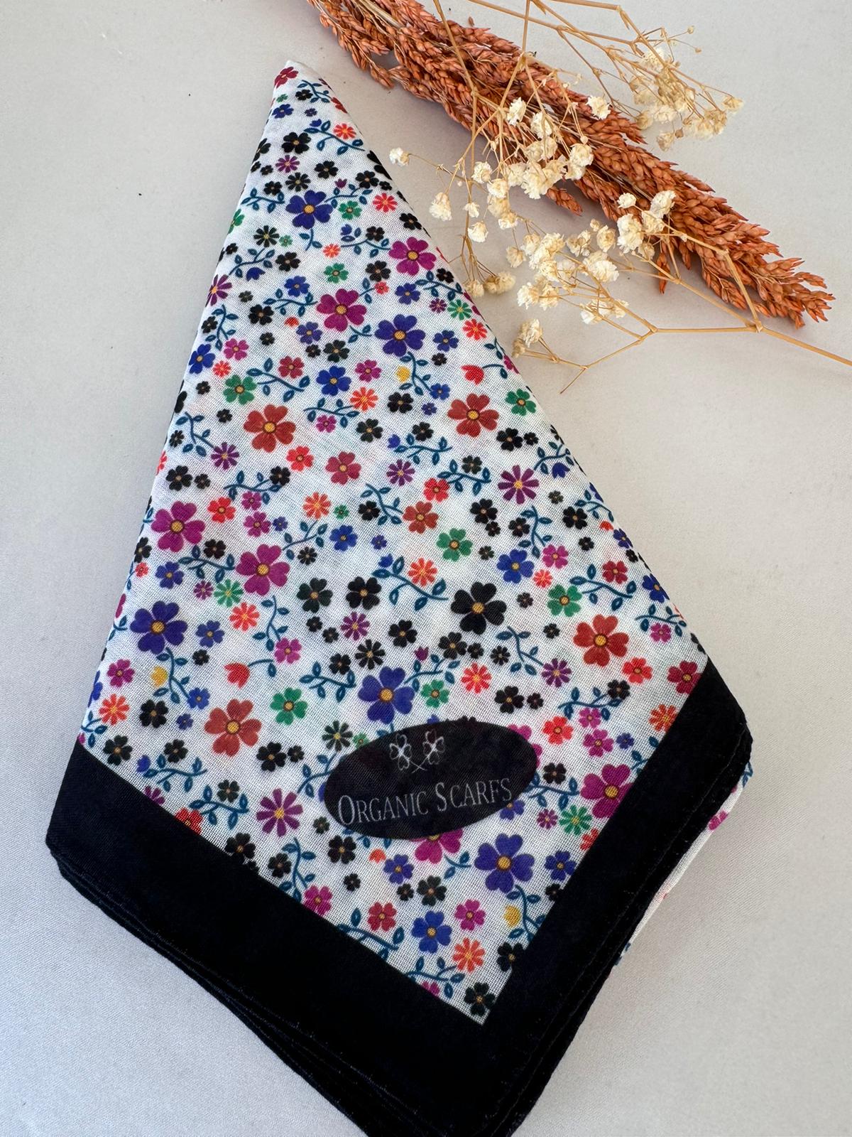 minik çiçek desen pamuk soft eşarp 28031986- Siyah