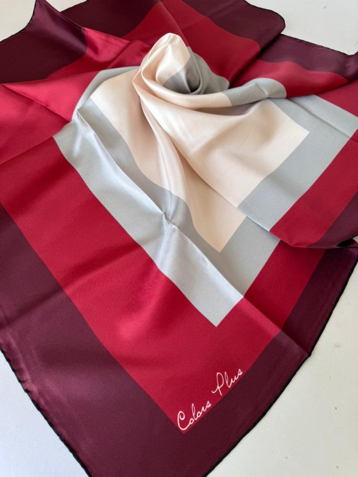 COLOR PLUS KARE DESEN %100 İPEK EŞARP 19011998 - Bordo