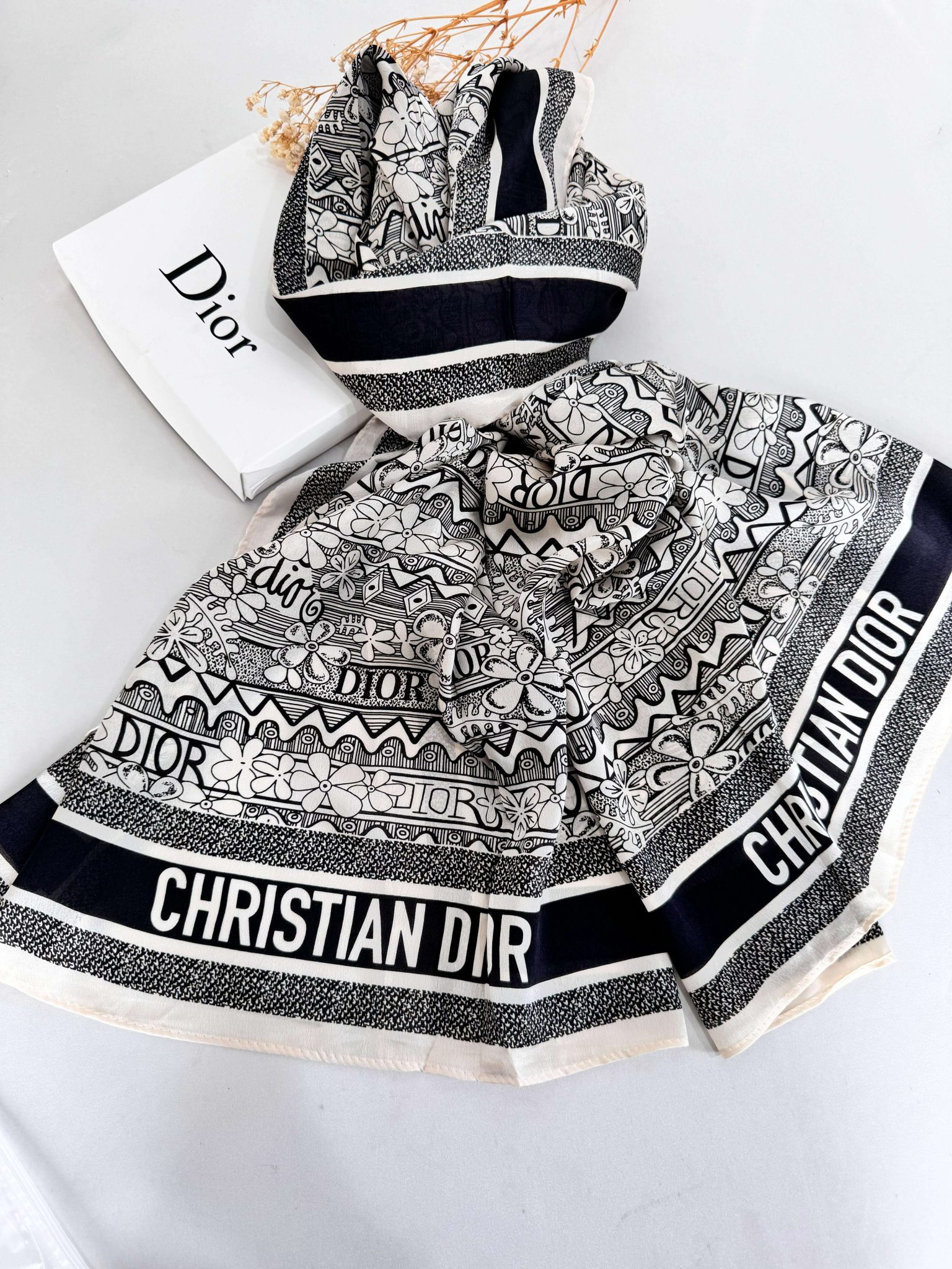 Dior İthal Vual İpek Şal 44983 - Siyah