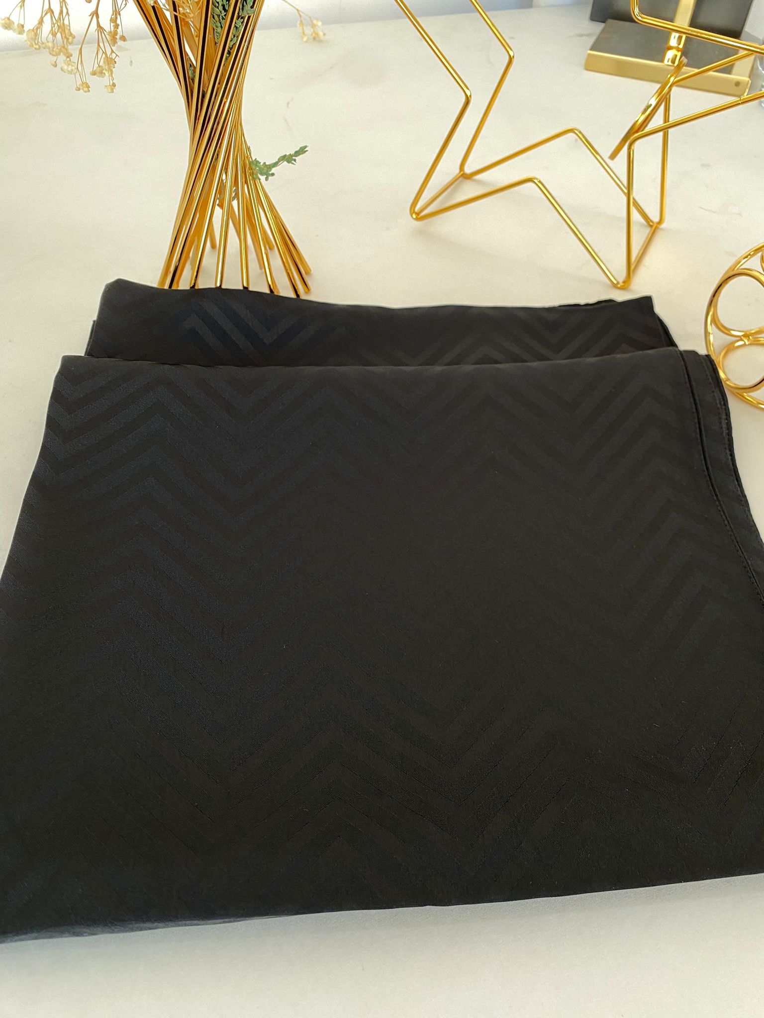 Zikzak desen pamuk Jakar Şal - Siyah - Görsel 2