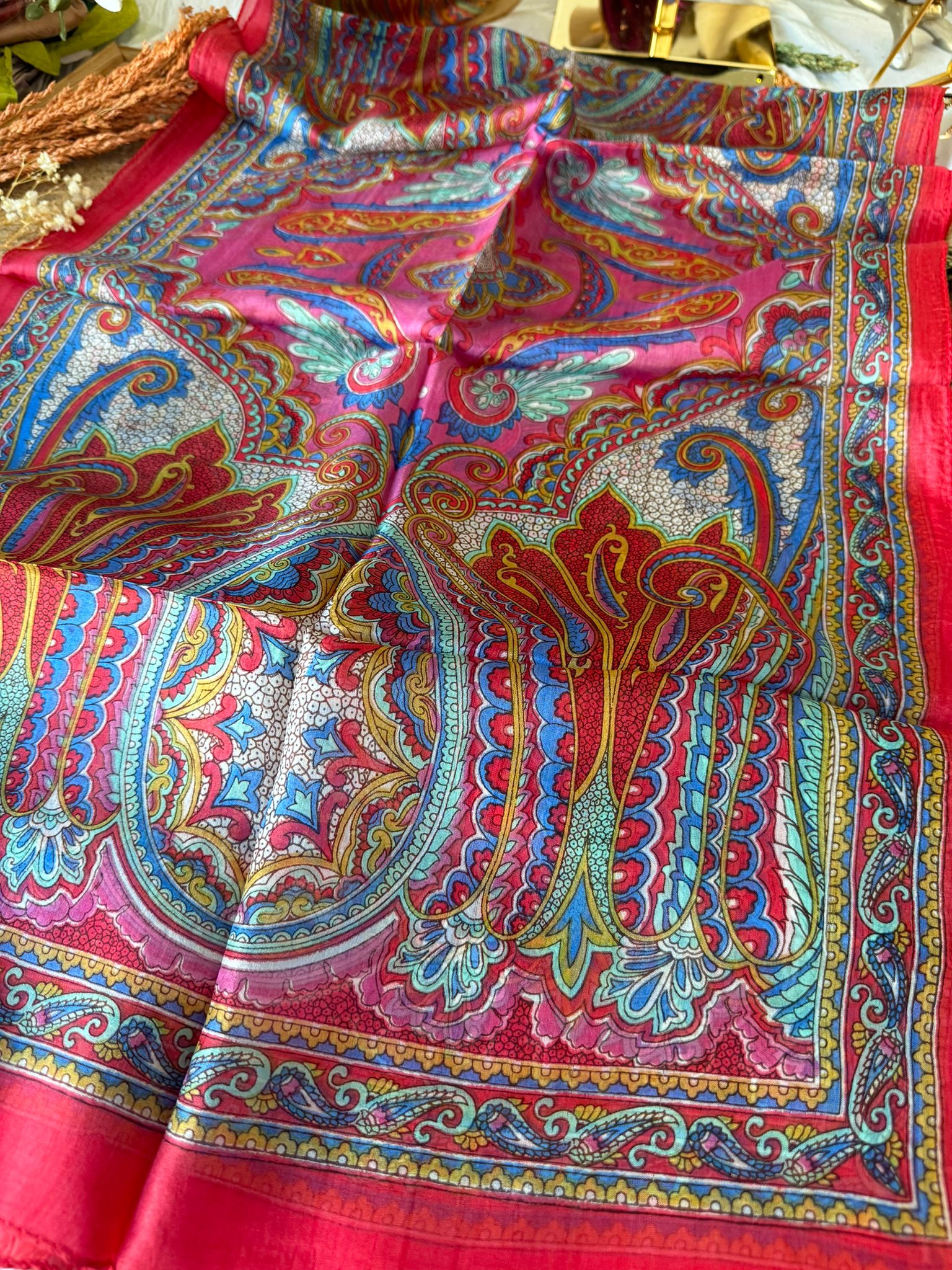 Hint İpeği Etnik Şal 58957 - Kırmızı