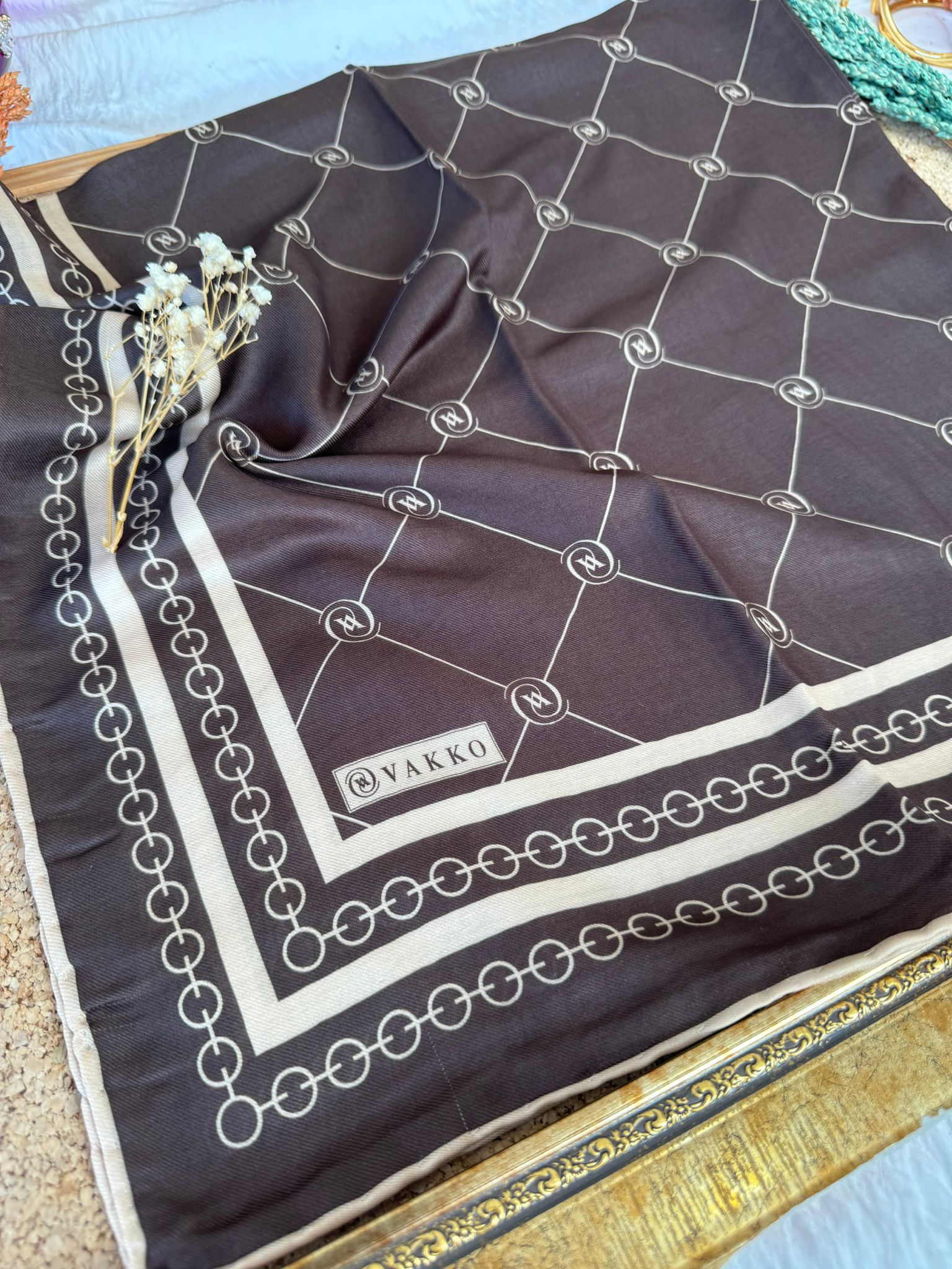 Vakko Zincir Detaylı Pamuk Soft Eşarp 54380 - Acı Kahve