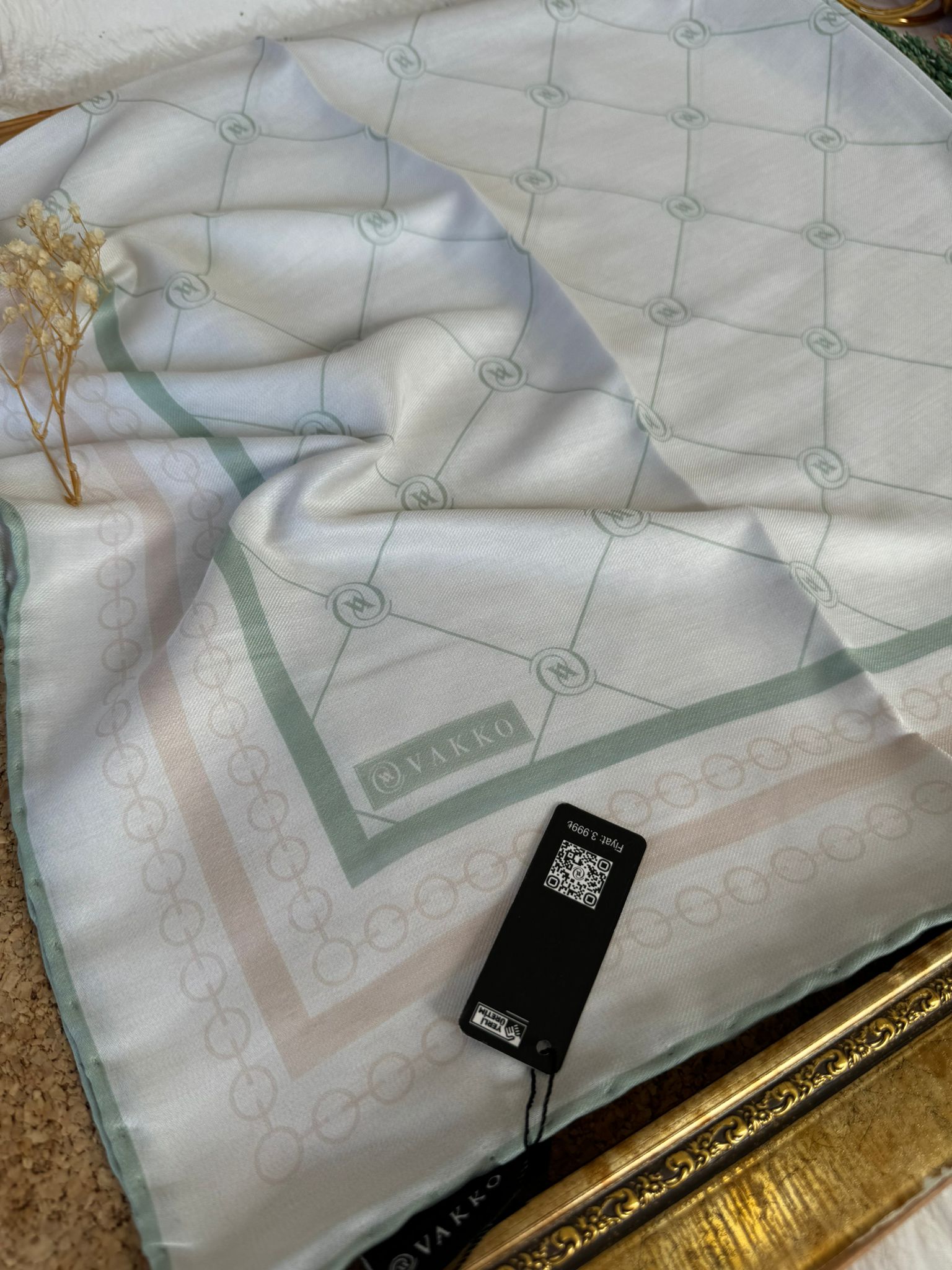Vakko Zincir Detaylı Pamuk Soft Eşarp 54380 - Mint