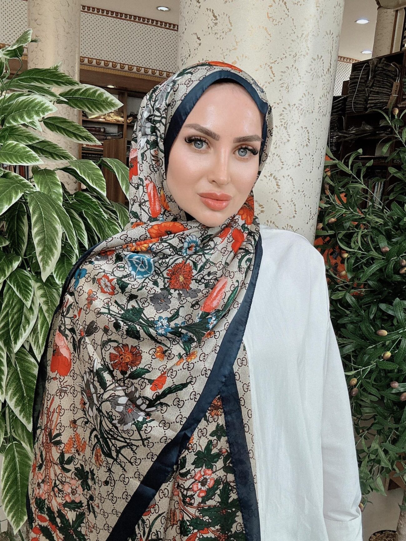 GUCCİ DESEN İTHAL VUAL İPEK ŞAL 15801- VİZON - Görsel 2