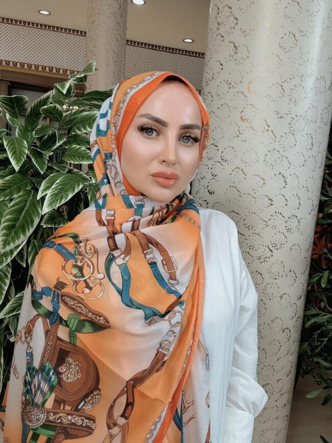 Hermes Zincir Desen Pamuk Soft Şal 61532 - Turuncu