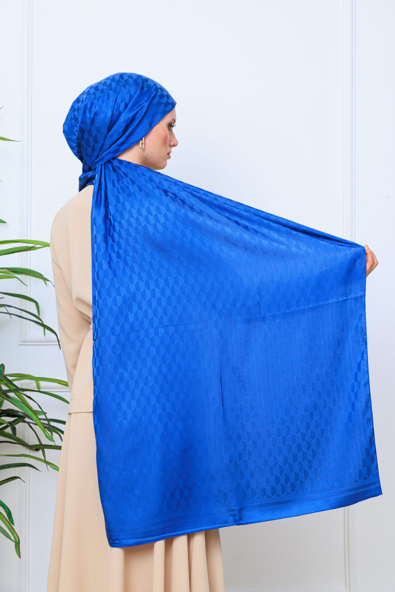 Qoza Desen İpeksi Jakar Şal - İndigo - Görsel 4