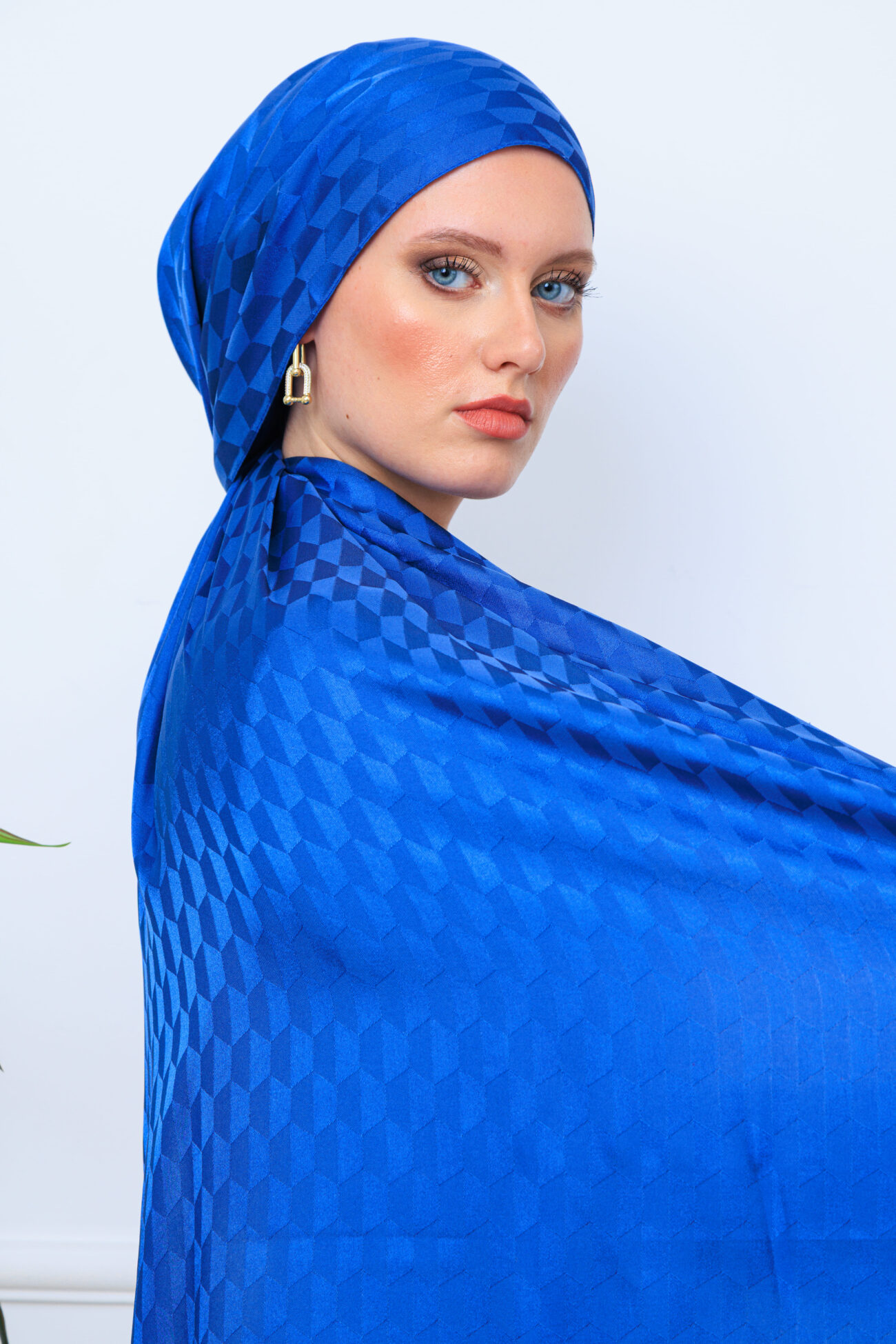 Qoza Desen İpeksi Jakar Şal - İndigo - Görsel 3