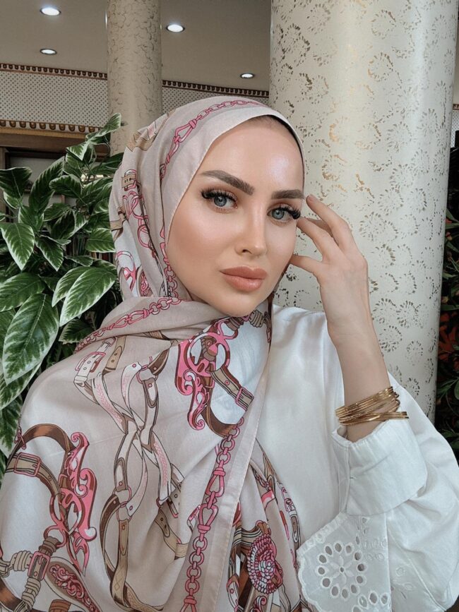 Hermes Zincir Desen Pamuk Soft Şal 61532 - Bej