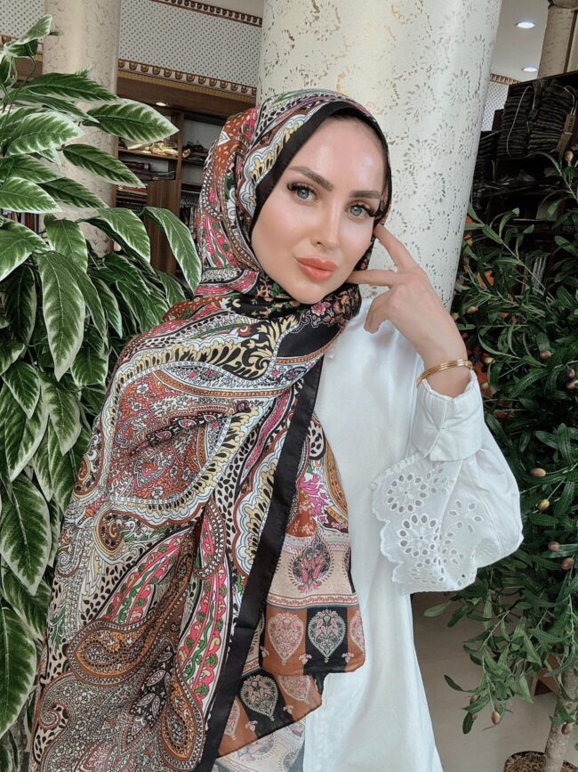 Etnik Etro Desen Pamuk Soft Şal 61534 - Siyah-balkabağı