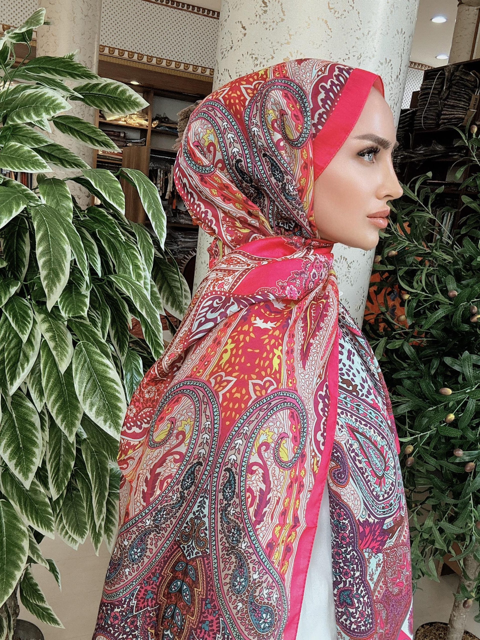 Etnik Etro Desen Pamuk Soft Şal 61534 - Fuşya - Görsel 2