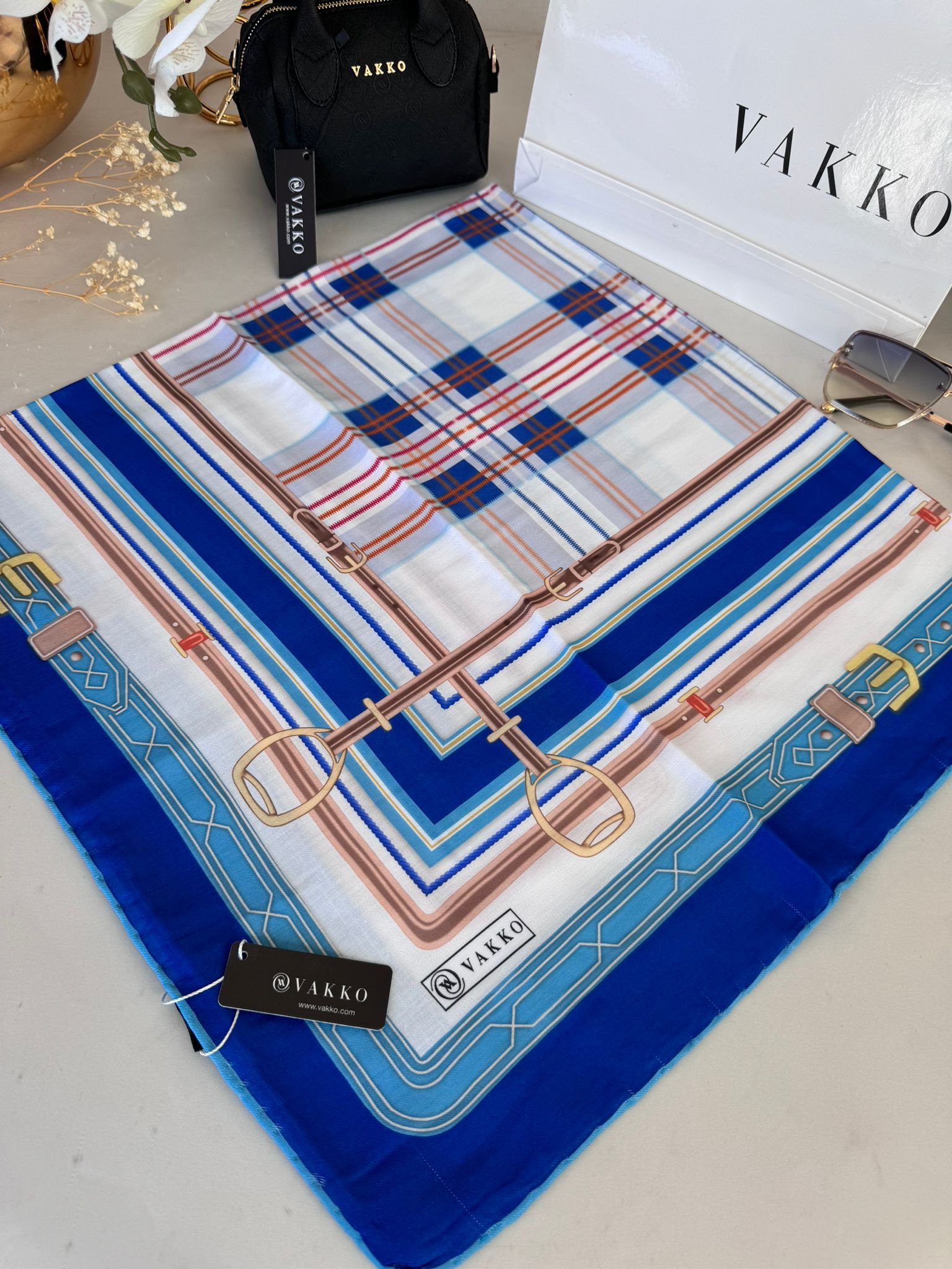 Vakko Ekose Desen Pamuk Soft Eşarp 68190 - Saks