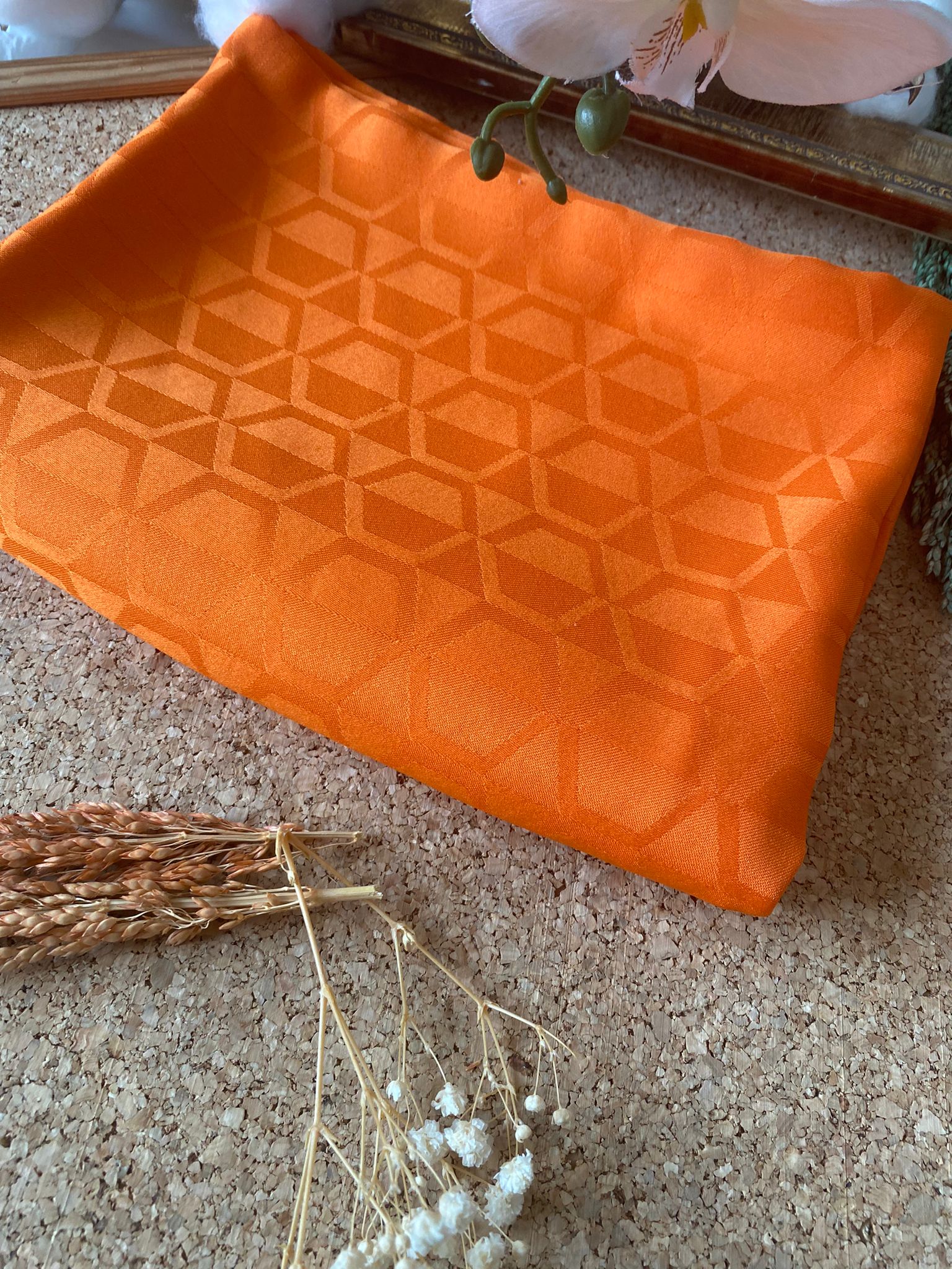 Elmas Desen Pamuk Jakar Şal - Turuncu - Görsel 2