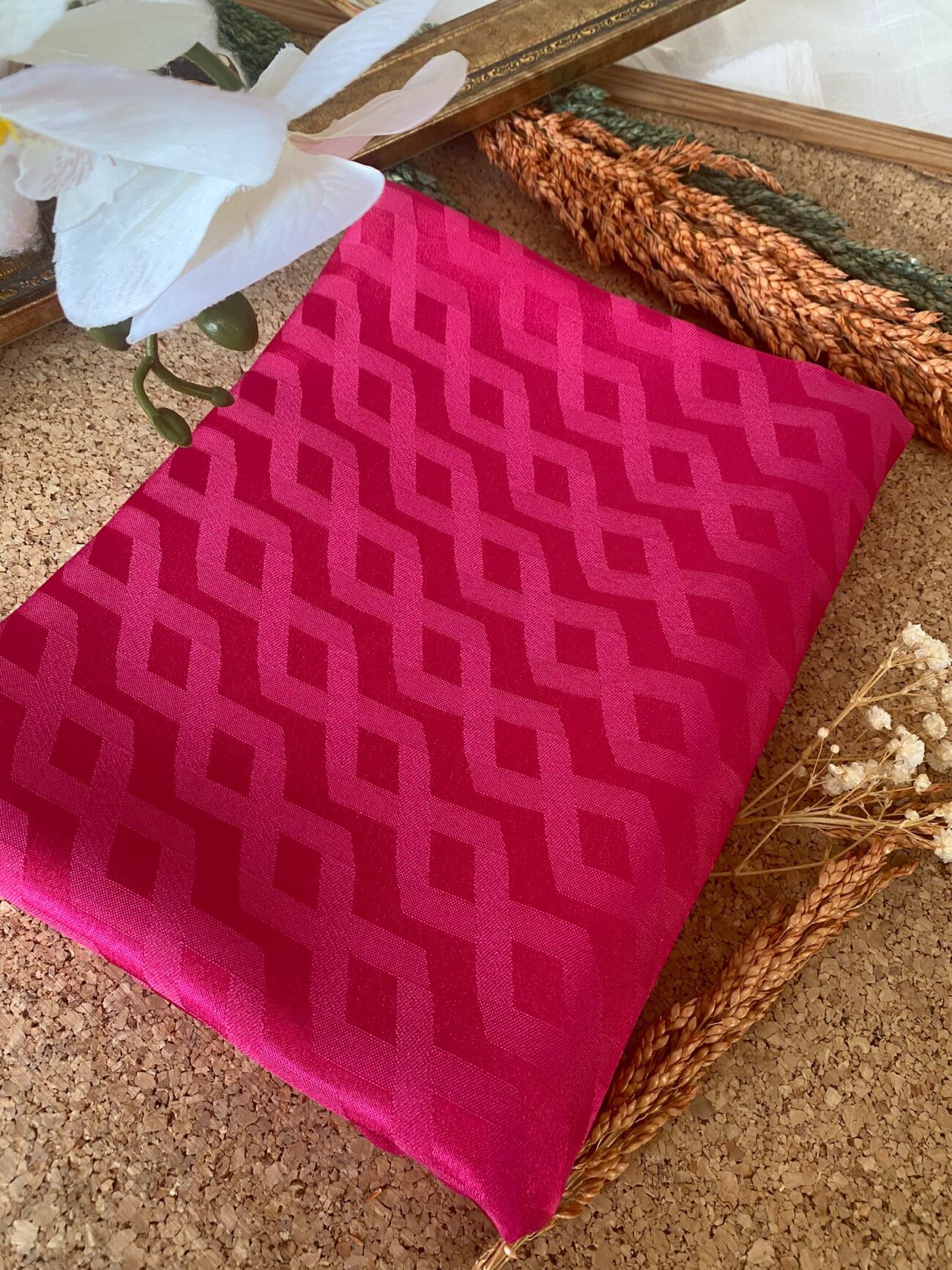 Zigzag Desen Pamuk Jakar Şal - Fuşya - Görsel 2